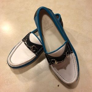 Gucci leather loafers - white, navy & blue